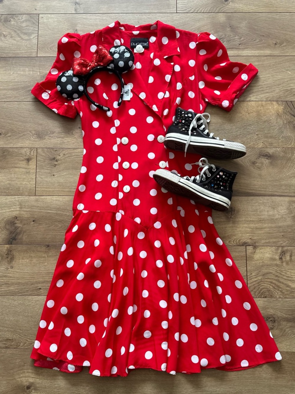 Vintage Phoebe Red Polka Dot Dress Retro Button Front ♥️